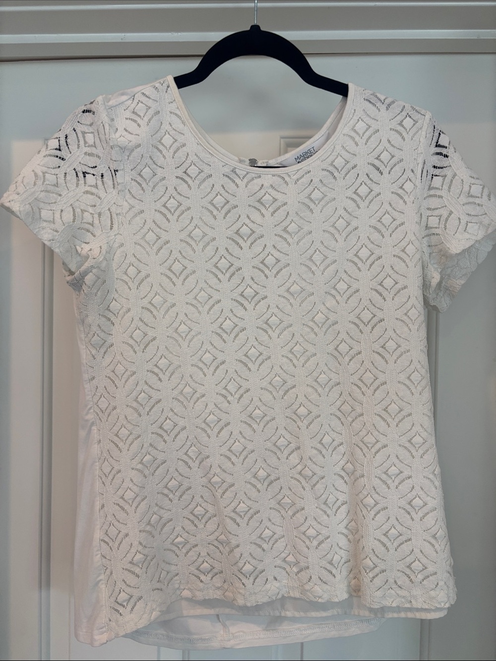 Market & Spruce Cream Geometric Lace Short Sleeve Top